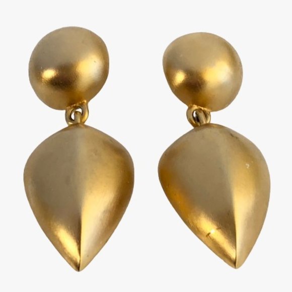 Givenchy Paris New York Earrings Gold Tone Brushed Drop Dangle Post Signed - Picture 9 of 14